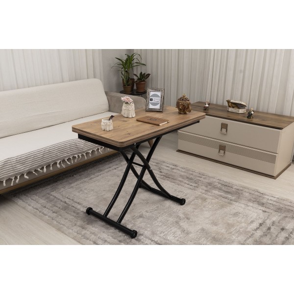 Mini Juppo İçe K Akıllı Sehpa Üst Tabla Mdf EfesÇam Oval Köşe Alt Siyah Renk