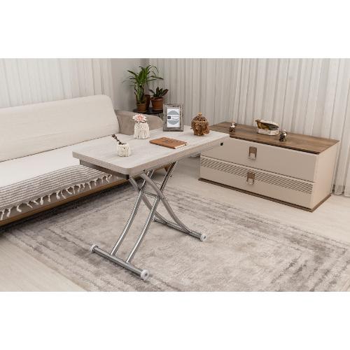 Mini Juppo İçe K Akıllı Sehpa Üst Tabla Mdf Lizbon Oval Köşe Alt Krom Kaplama