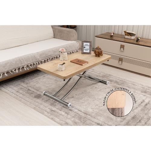 Mini Juppo İçe K Akıllı Sehpa Üst Tabla Mdf Velimeşe Oval Köşe Alt Ayak Krom Kaplama