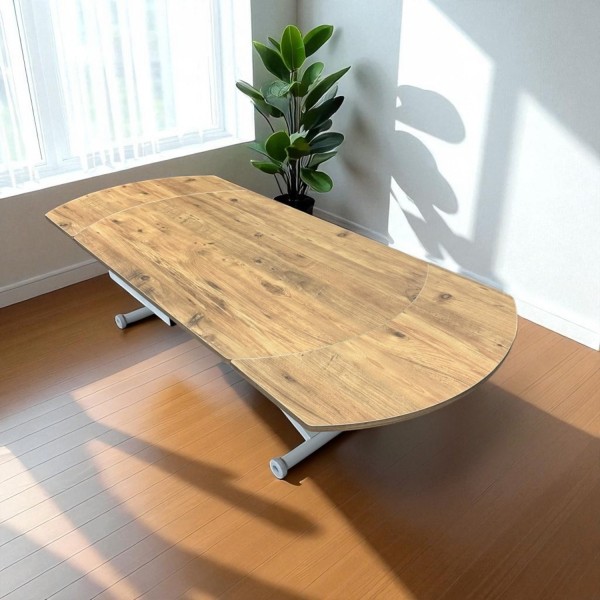 Oval Yan Baştan Açılır Akıllı Masa Üst Mdf Efesçam Alt Ayak Beyaz Renk