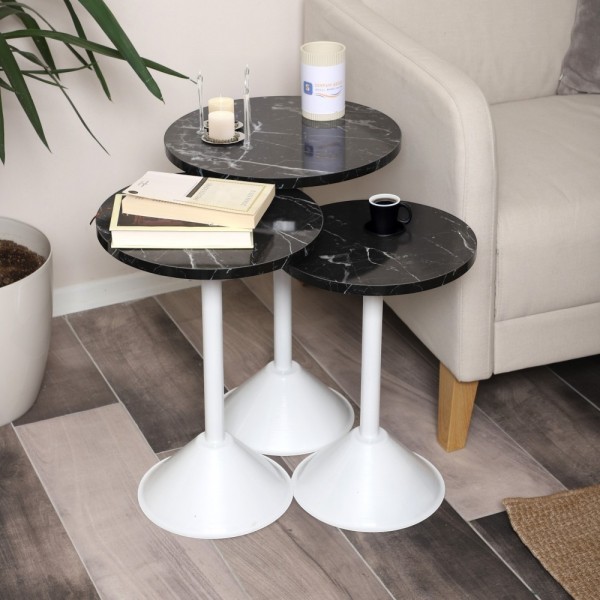 Tablon Zigon Sehpa Mdf Tabla Siyah Mermer Desen Alt Mekanizma Demir Beyaz Renk