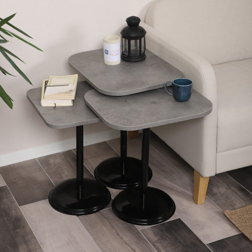 Vertino Zigon Sehpa Mdf Tabla Retro Gümüş Alt Mekanizma Demir Siyah Renk